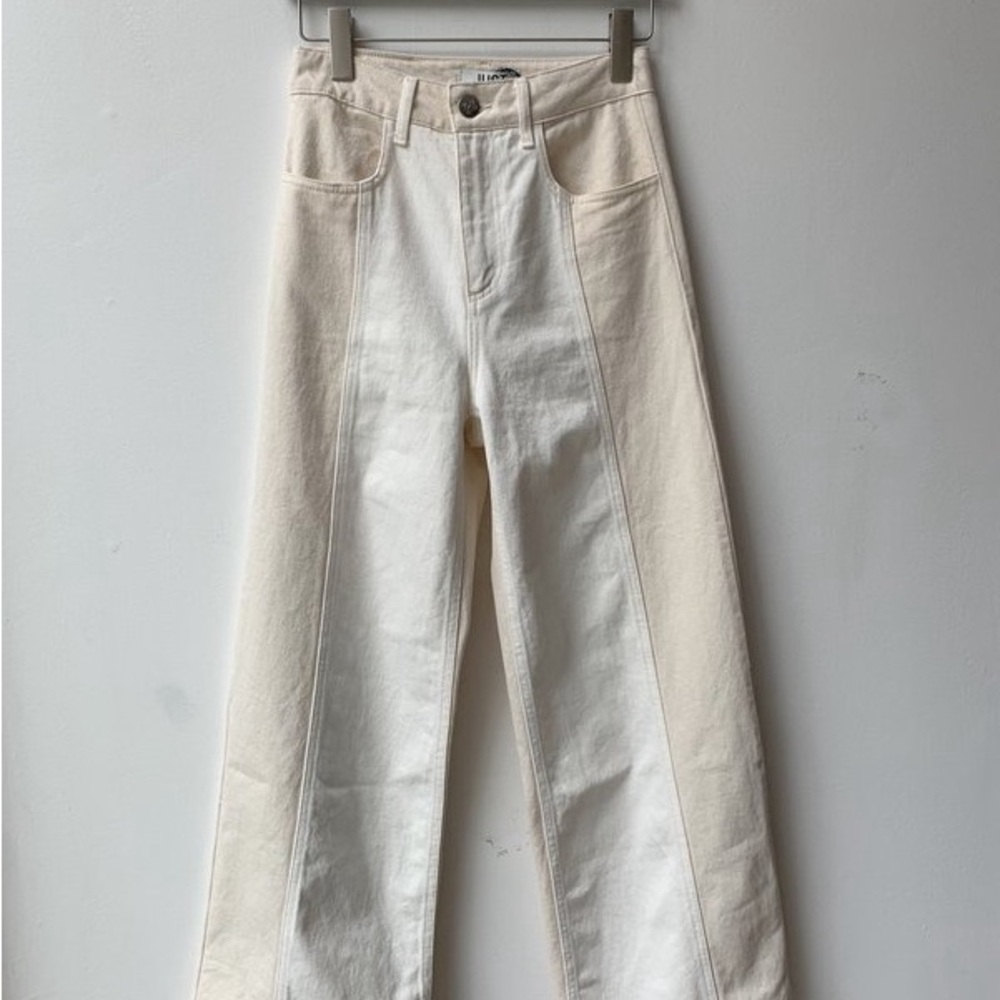 Off-White Cotton Canvas Wide-Leg Jeans